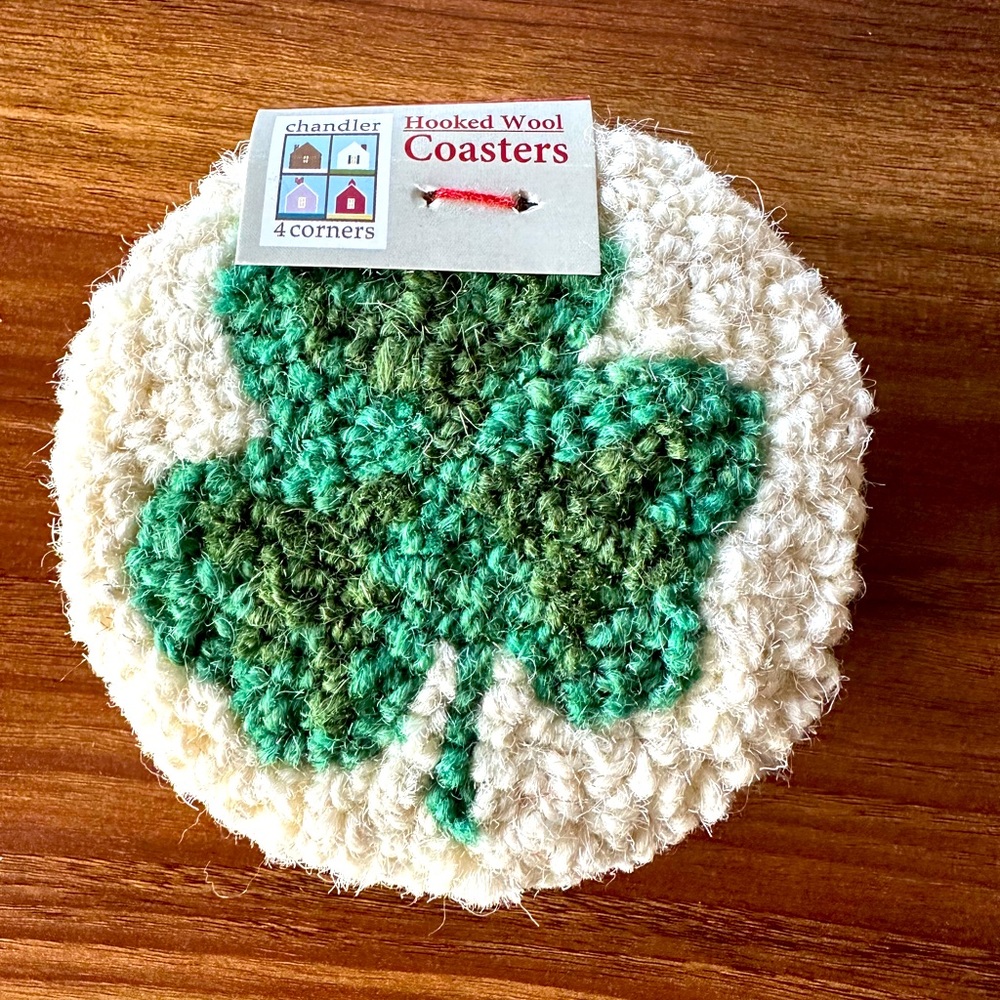 NWT St Patrick’s Day Clover - Set of 4 Hooked Wool Coasters